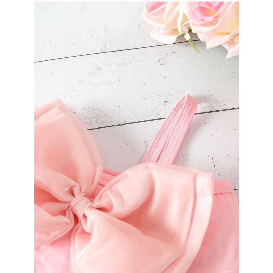 Children’s Bowknot Decor Top & Ruffle Hem Denim Shorts Set Apparel and Accessories