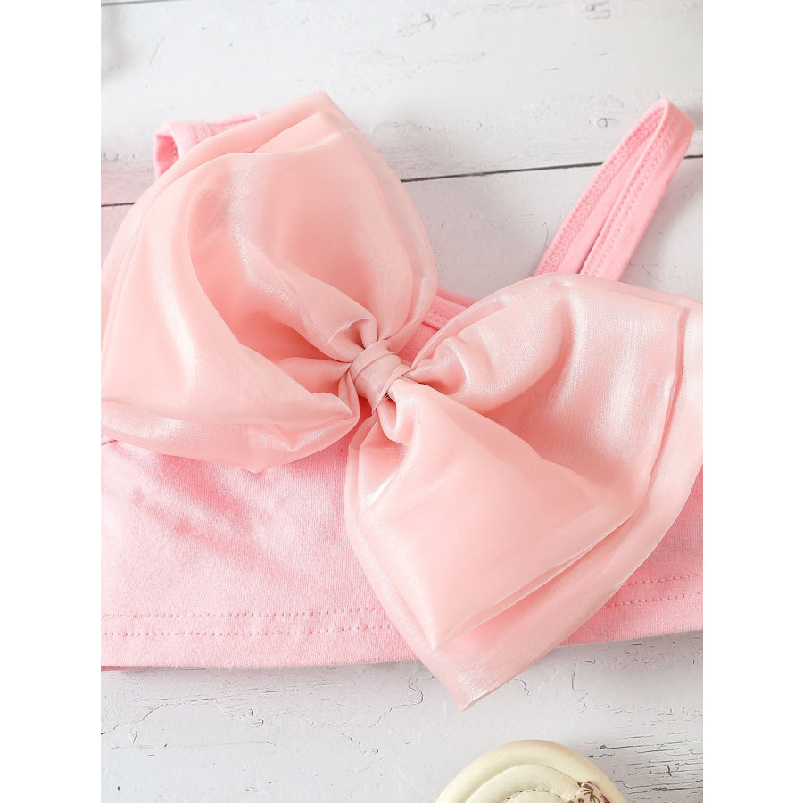 Children’s Bowknot Decor Top & Ruffle Hem Denim Shorts Set Pink / 6-12M Apparel and Accessories