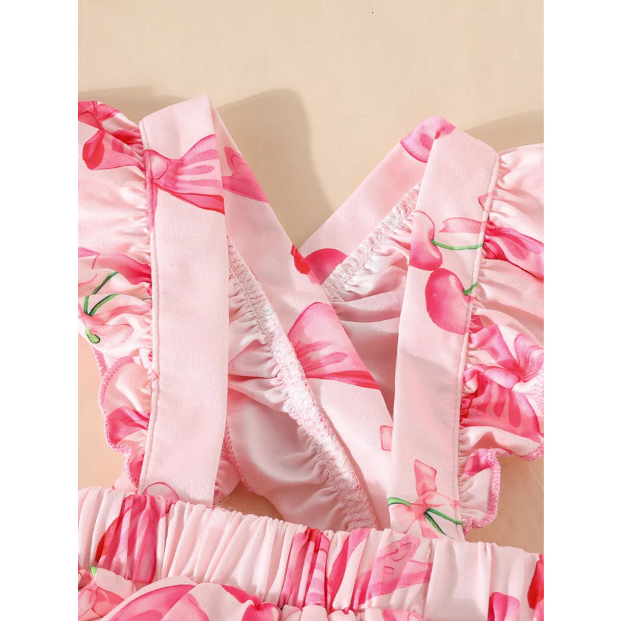 Children’s Bowknot Print Ruffle Trim 3 Piece Set Apparel and Accessories