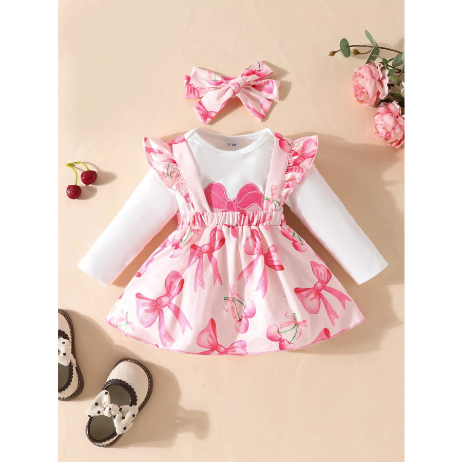 Children’s Bowknot Print Ruffle Trim 3 Piece Set Apparel and Accessories