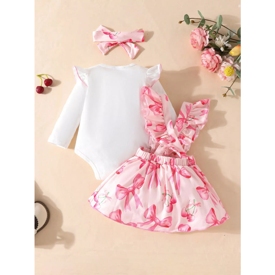 Children’s Bowknot Print Ruffle Trim 3 Piece Set Apparel and Accessories