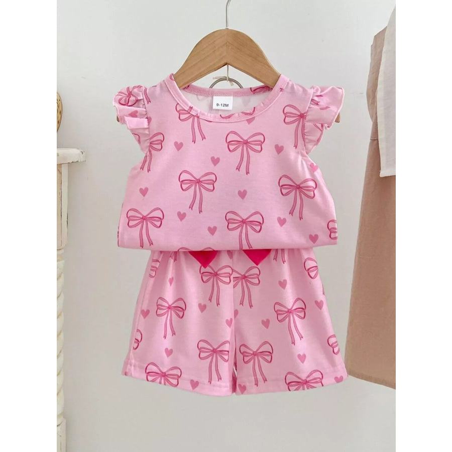 Children’s Bowknot Ruffle Sleeve Top and Shorts Set Apparel and Accessories