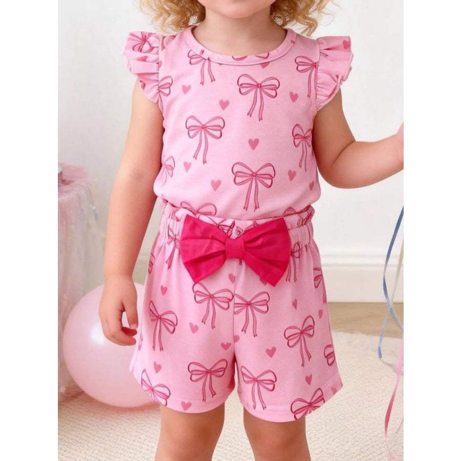Children’s Bowknot Ruffle Sleeve Top and Shorts Set Apparel and Accessories