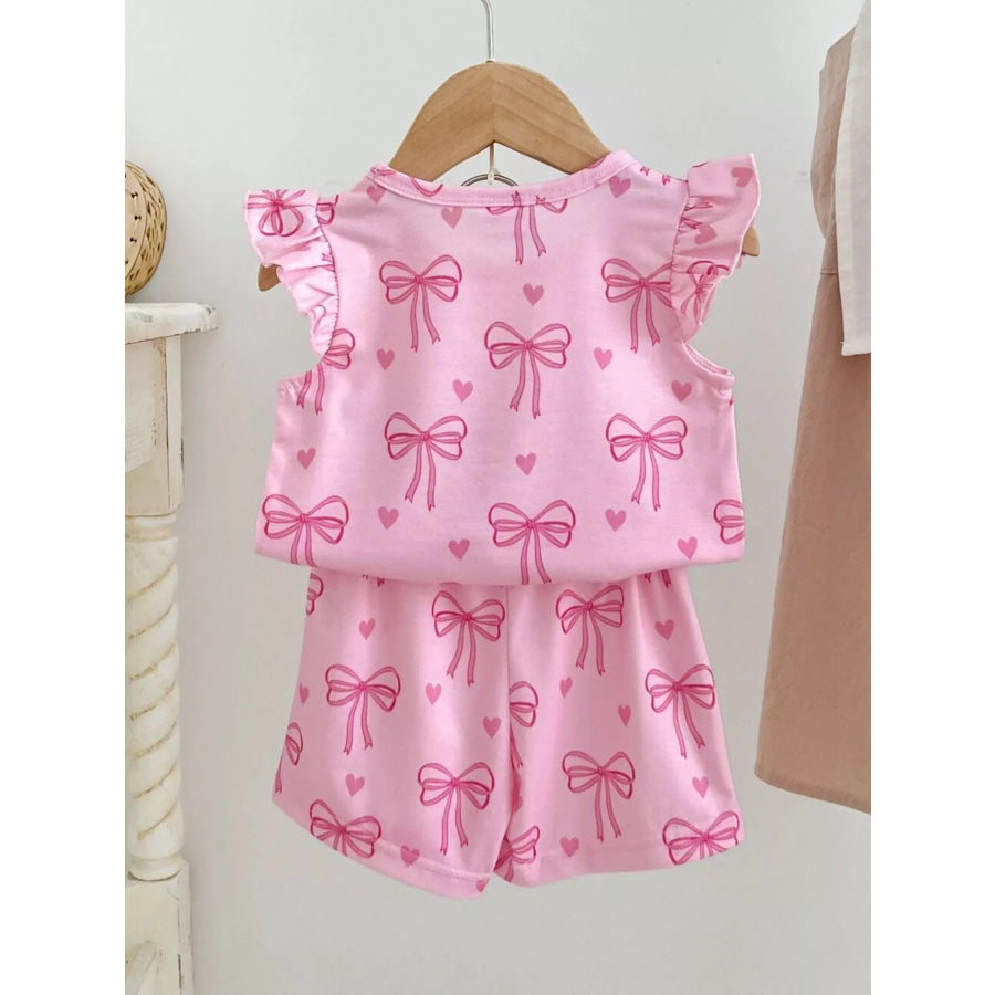 Children’s Bowknot Ruffle Sleeve Top and Shorts Set Apparel and Accessories