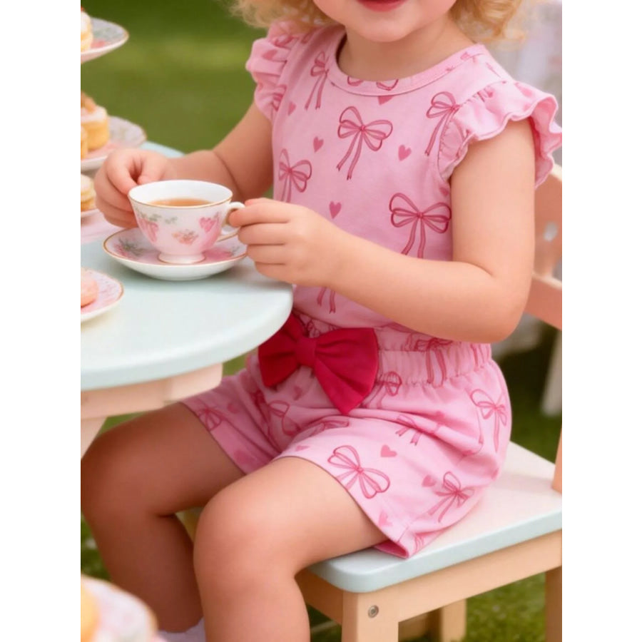 Children’s Bowknot Ruffle Sleeve Top and Shorts Set Pink / 6-9M Apparel and Accessories