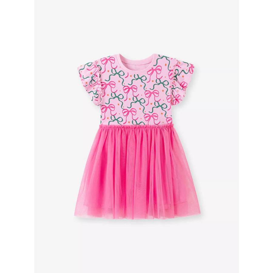 Children’s Bowknot Ruffle Sleeve Tulle Dress Apparel and Accessories