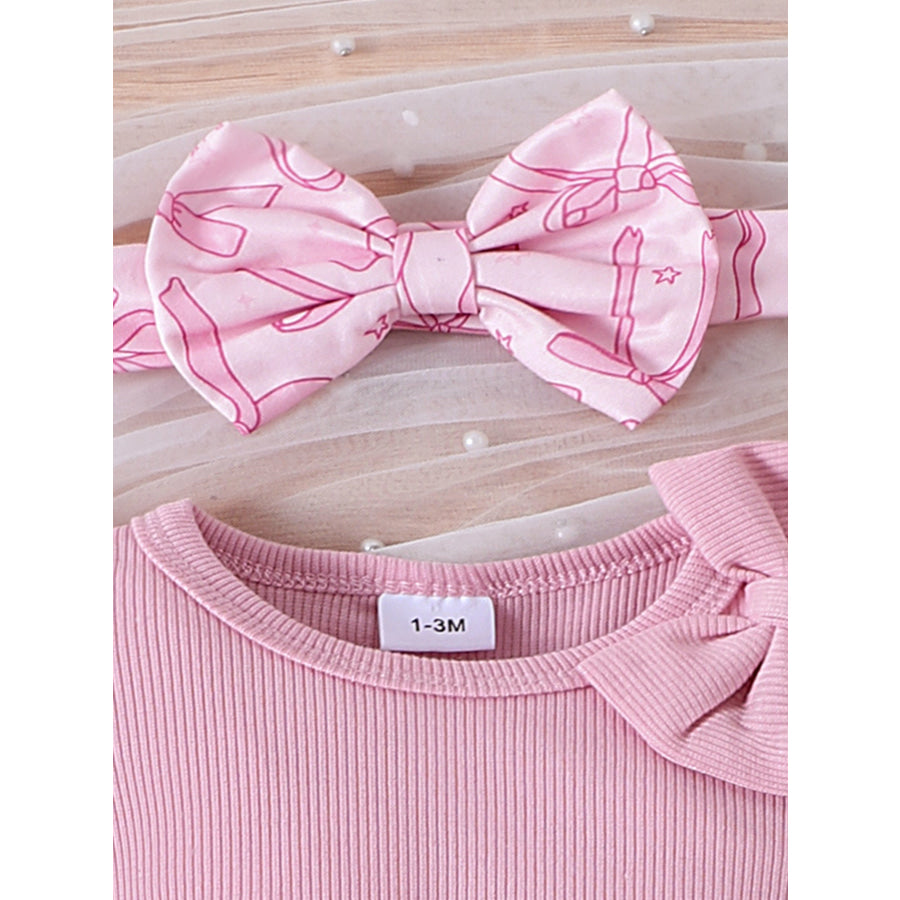 Children’s Bowknot Ruffle Trim Bodysuit & Skort & Headband Set Apparel and Accessories