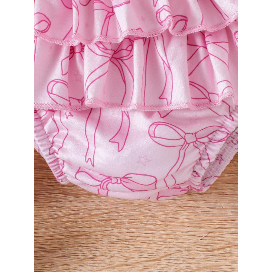 Children’s Bowknot Ruffle Trim Bodysuit & Skort & Headband Set Apparel and Accessories