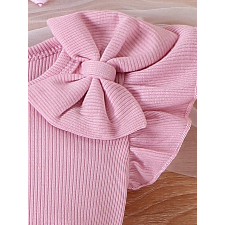 Children’s Bowknot Ruffle Trim Bodysuit & Skort & Headband Set Apparel and Accessories