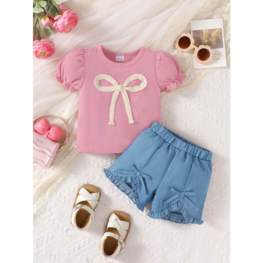 Children’s Bowknot Ruffle Trim Top and Shorts Set Pink / 6-9M Apparel and Accessories