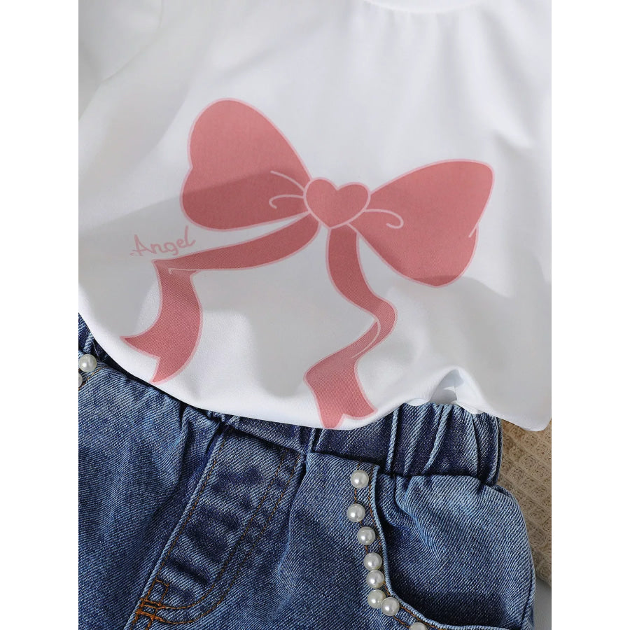 Children’s Bowknot T-shirt and Denim Shorts Set Apparel and Accessories