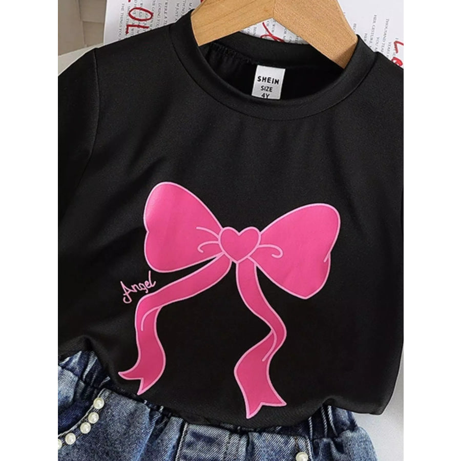 Children’s Bowknot T-shirt and Denim Shorts Set Apparel and Accessories