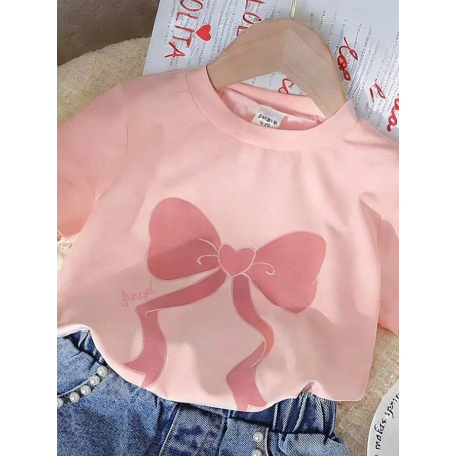 Children’s Bowknot T-shirt and Denim Shorts Set Apparel and Accessories