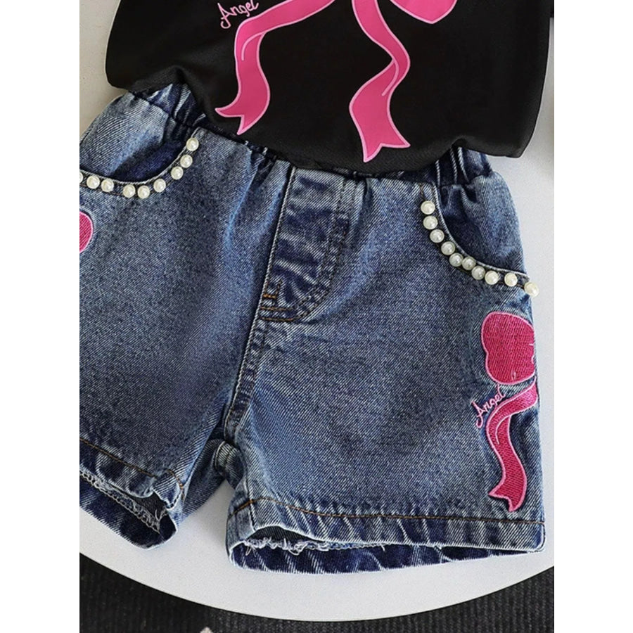 Children’s Bowknot T-shirt and Denim Shorts Set Apparel and Accessories