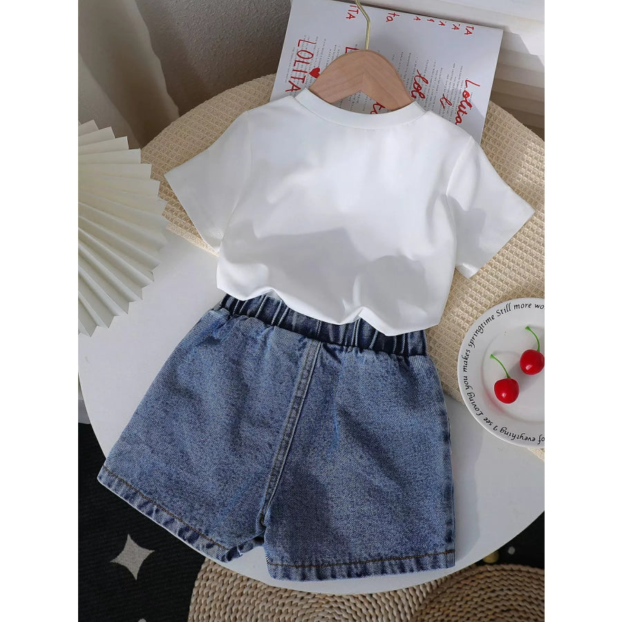 Children’s Bowknot T-shirt and Denim Shorts Set Apparel and Accessories