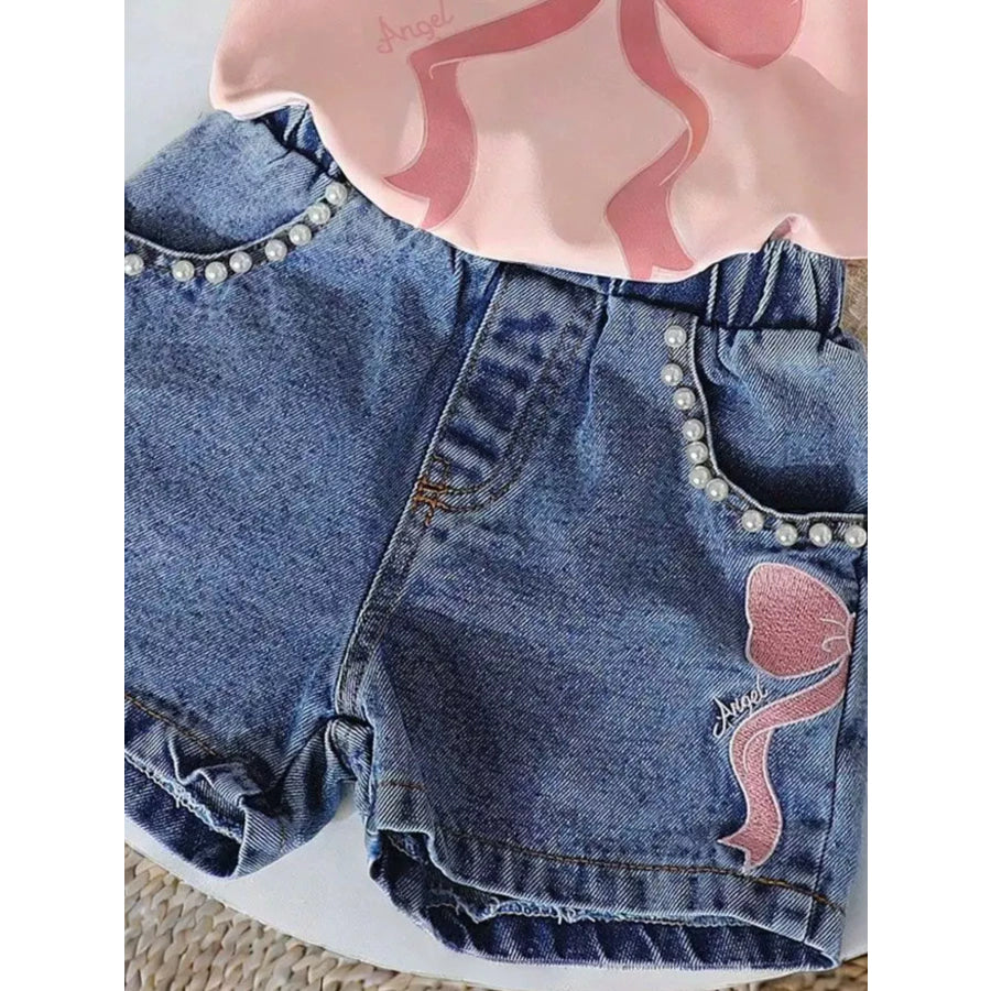 Children’s Bowknot T-shirt and Denim Shorts Set Apparel and Accessories