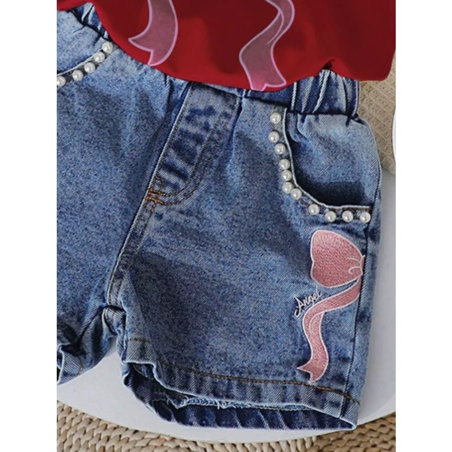 Children’s Bowknot T-shirt and Denim Shorts Set Apparel and Accessories