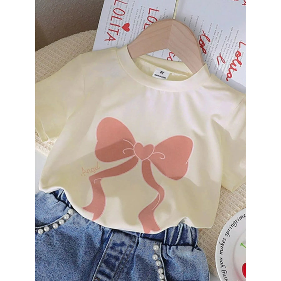 Children’s Bowknot T-shirt and Denim Shorts Set Apparel and Accessories