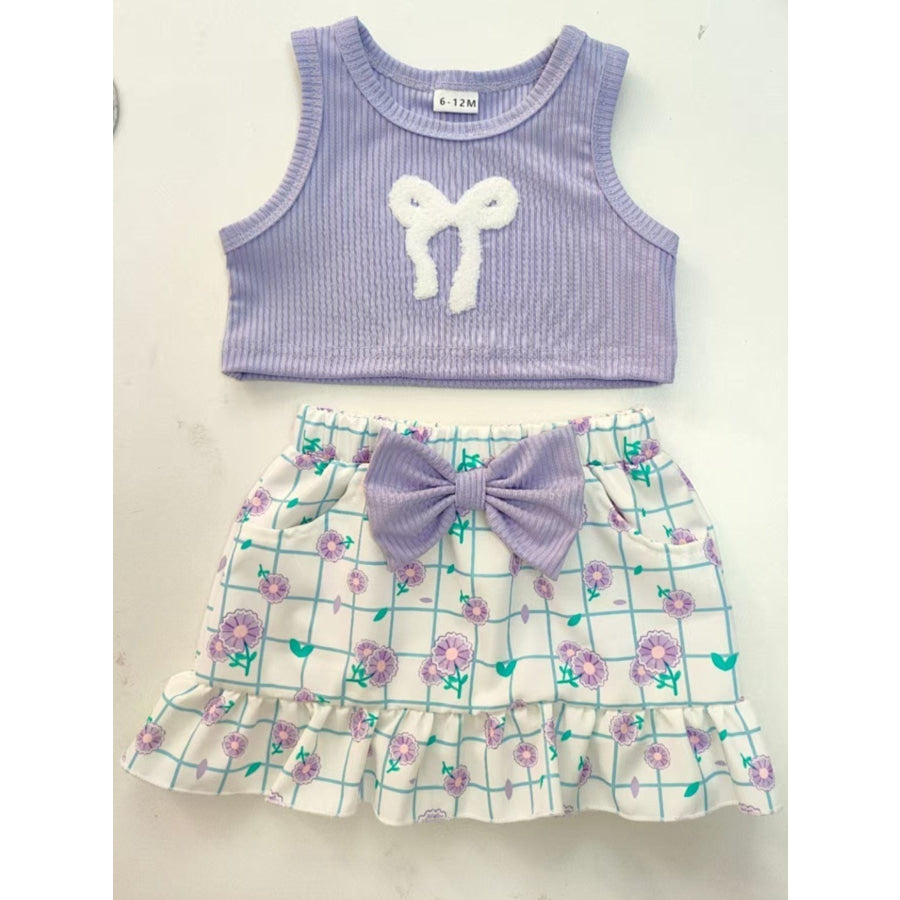Children’s Bowknot Tank Top and Skirt Set Lavender / 6-12M Apparel and Accessories