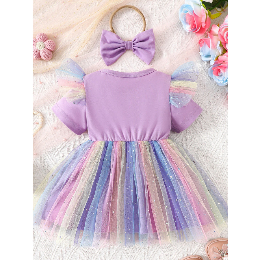 Children’s Bowknot Tulle Dress with Headband Apparel and Accessories
