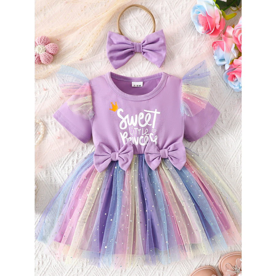 Children’s Bowknot Tulle Dress with Headband Lavender / 0-3M Apparel and Accessories