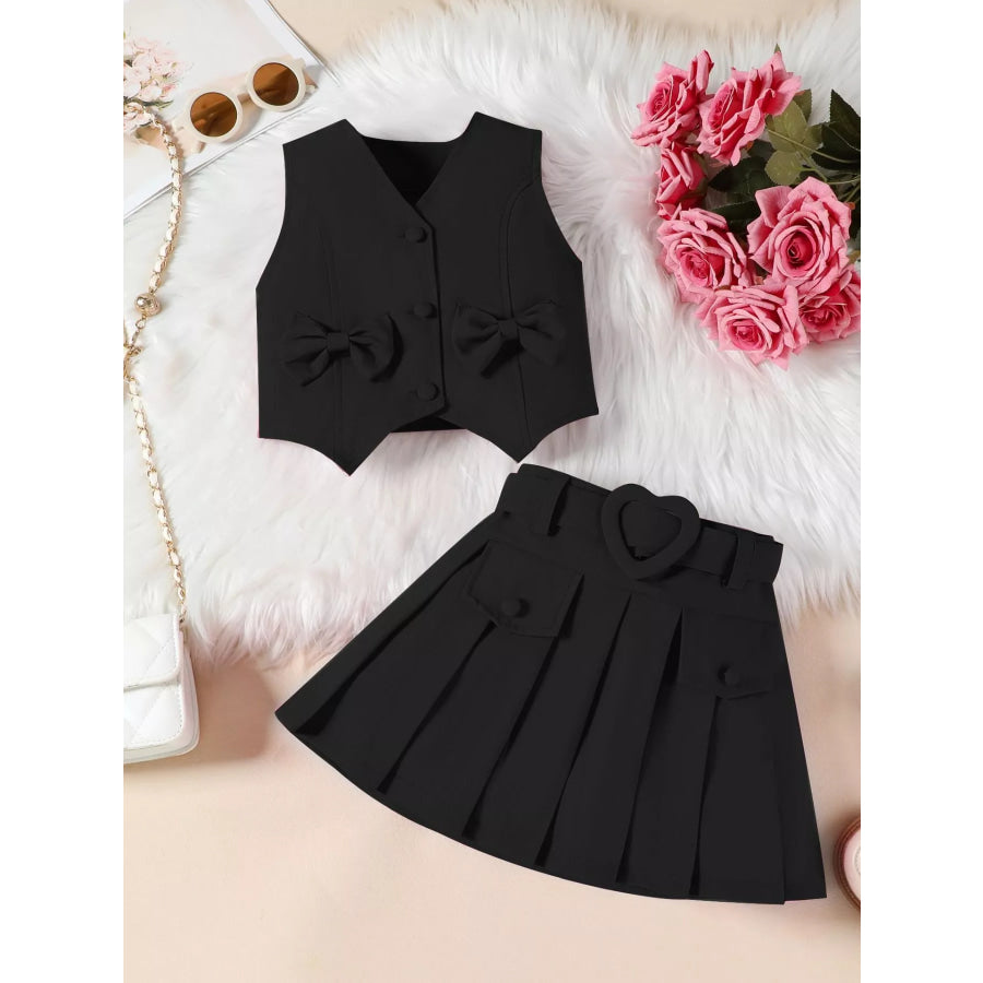 Children’s Bowknot Vest & Pleated Skirt Set Black / 2-3 Apparel and Accessories