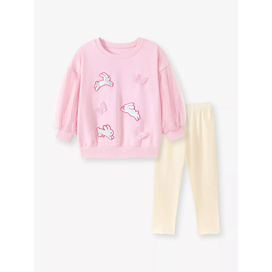 Children’s Bunny and Butterfly Mesh Sleeve Sweatshirt and Leggings Set Apparel and Accessories