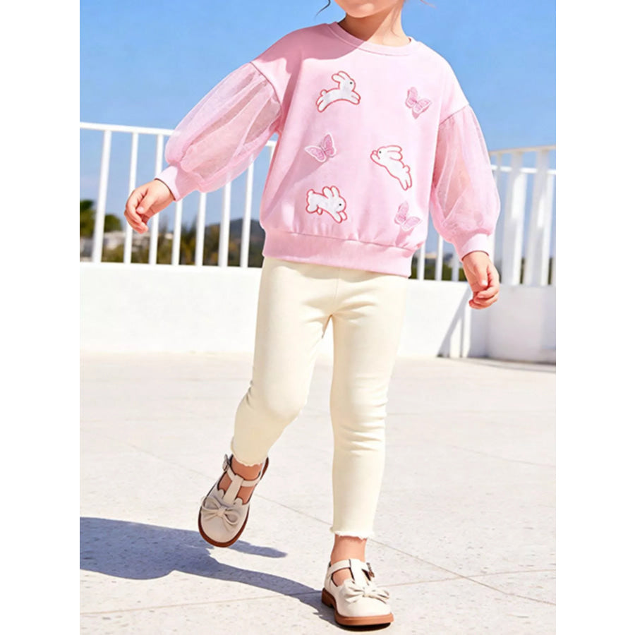 Children’s Bunny and Butterfly Mesh Sleeve Sweatshirt and Leggings Set Pink / 2Y Apparel and Accessories