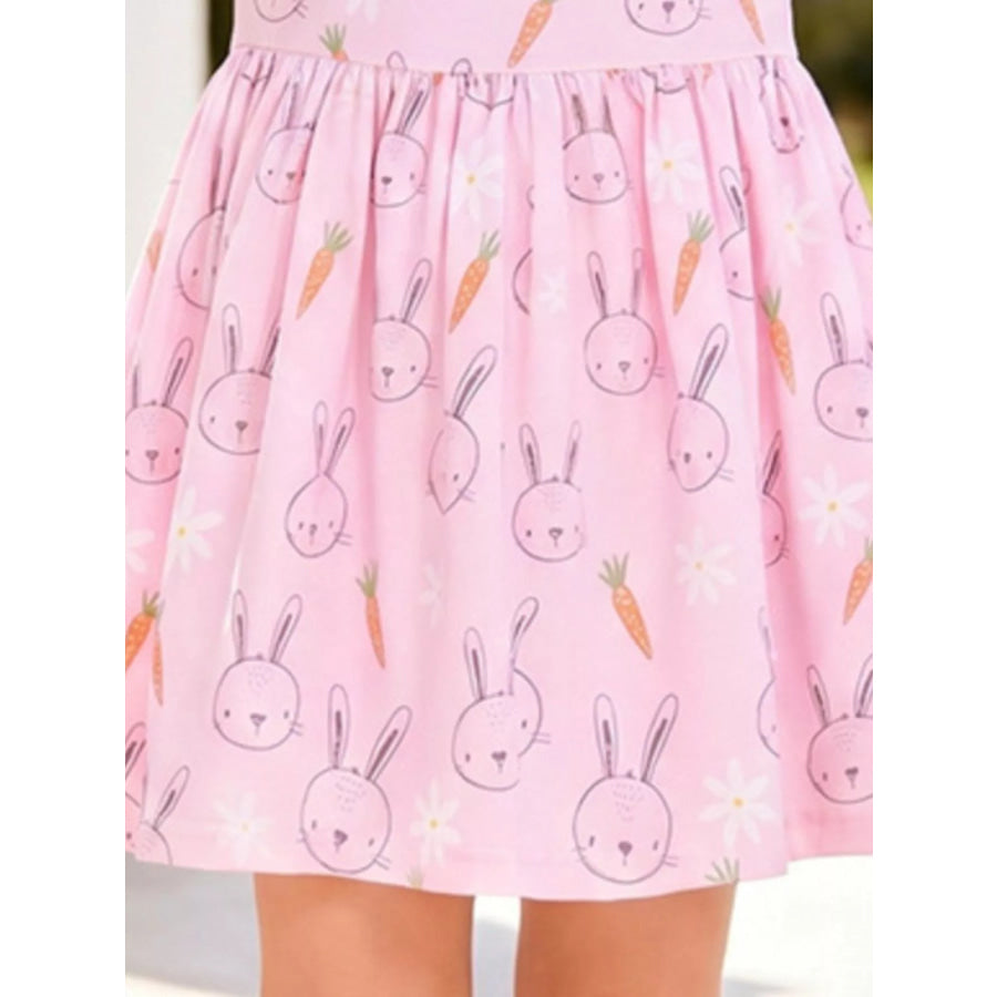 Children’s Bunny and Carrot Print Ruffle Sleeve A-Line Dress Apparel and Accessories