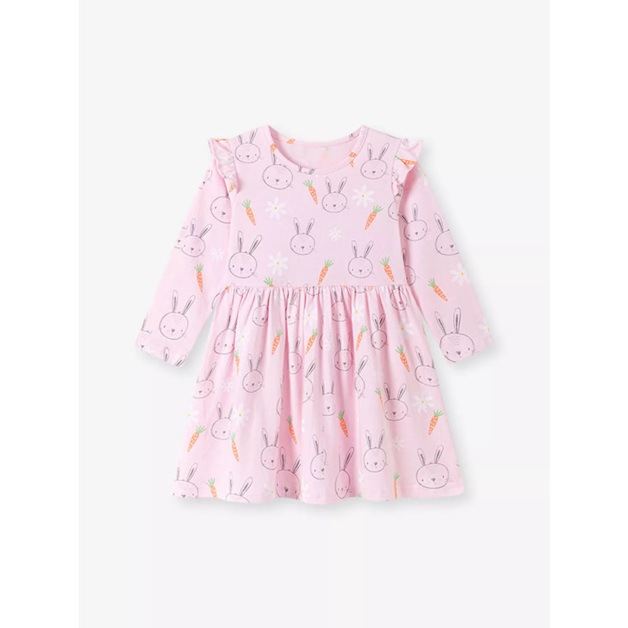 Children’s Bunny and Carrot Print Ruffle Sleeve A-Line Dress Apparel and Accessories