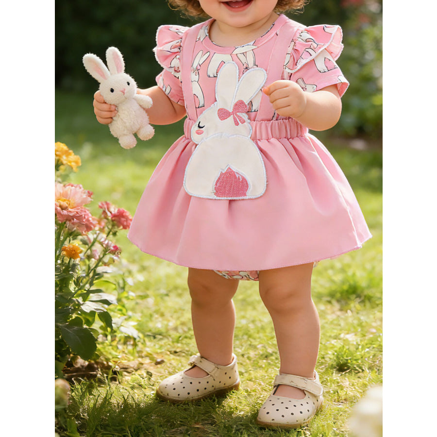 Children’s Bunny Applique Bodysuit Dress & Headband Set Pink / 0-3M Apparel and Accessories