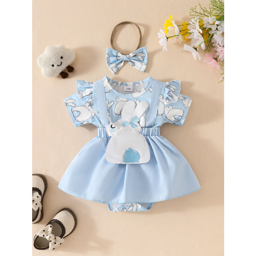 Children’s Bunny Applique Bodysuit Dress & Headband Set Sky Blue / 0-3M Apparel and Accessories