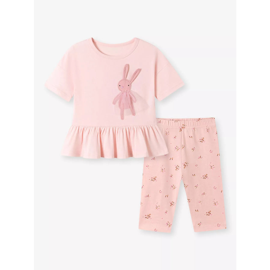 Children’s Bunny Applique Peplum Top & Floral Print Leggings Set Apparel and Accessories