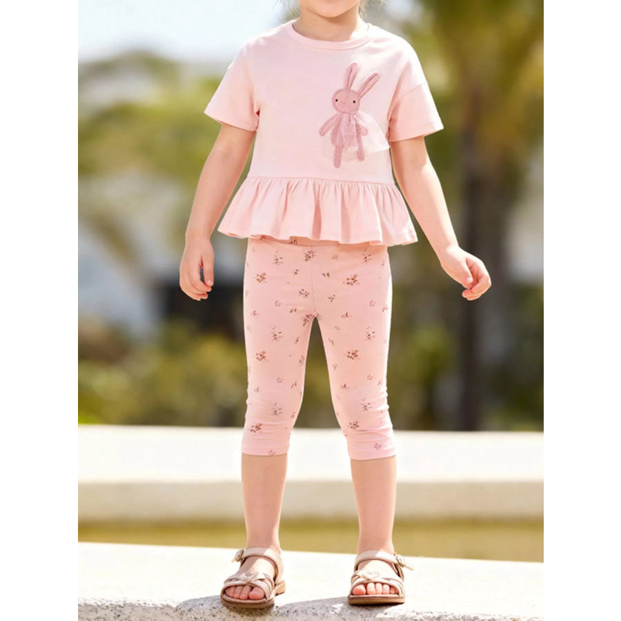 Children’s Bunny Applique Peplum Top & Floral Print Leggings Set Blush Pink / 2Y Apparel and Accessories