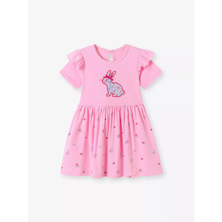 Children’s Bunny Applique Ruffle Sleeve Dress Apparel and Accessories