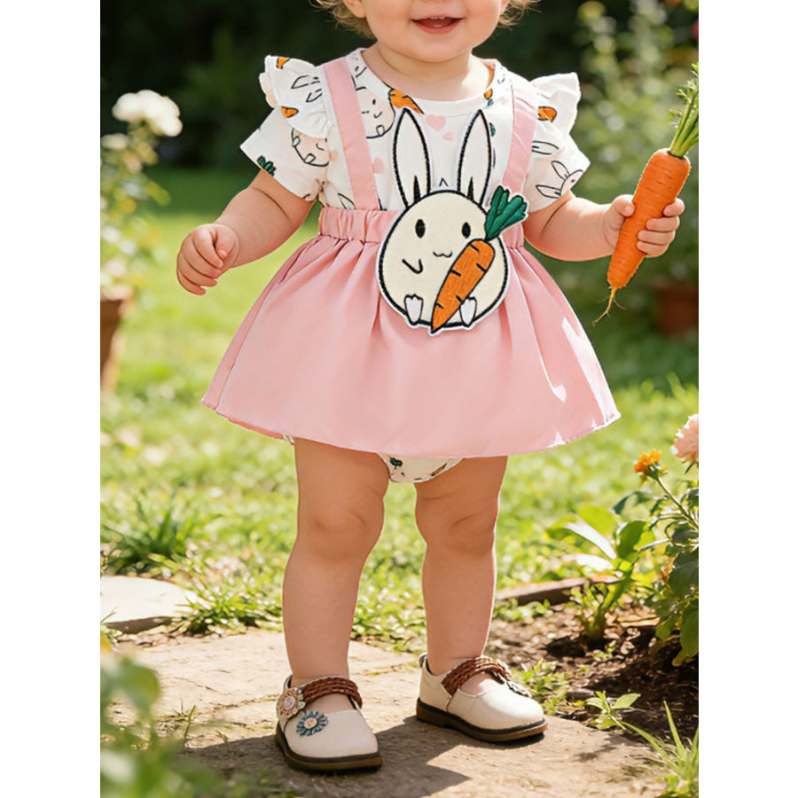 Children’s Bunny Applique Short Sleeve Dress Pink / 0-3M Apparel and Accessories