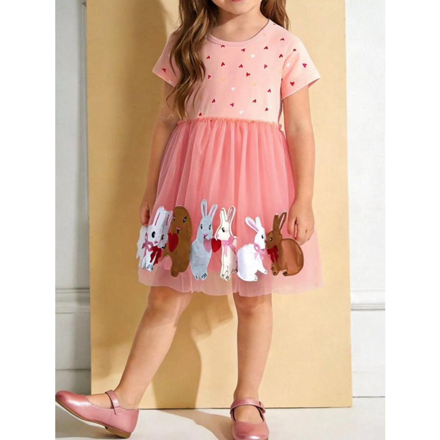 Children’s Bunny Applique Tulle Dress Watermelon pink / 2Y Apparel and Accessories