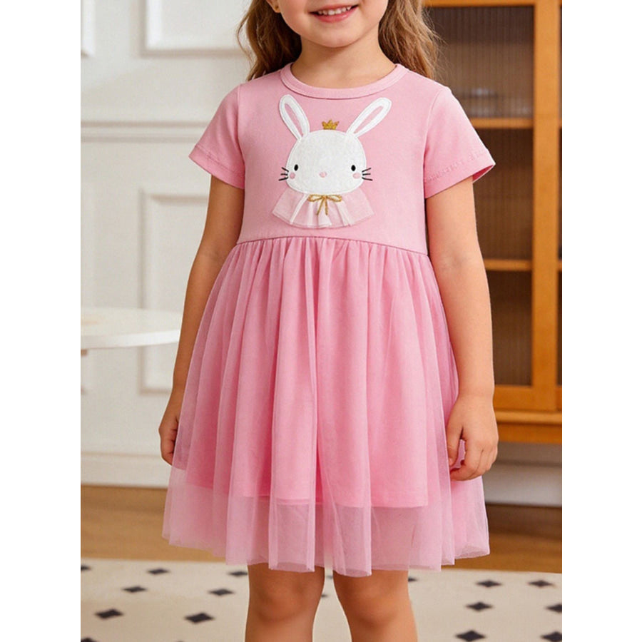 Children’s Bunny Applique Tulle Layered Dress Blush Pink / 2Y Apparel and Accessories