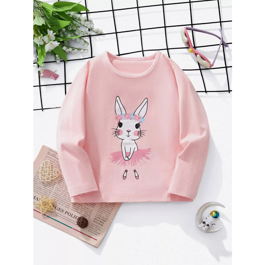 Children’s Bunny Ballerina Graphic Long Sleeve T-Shirt Blush Pink / 3Y Apparel and Accessories