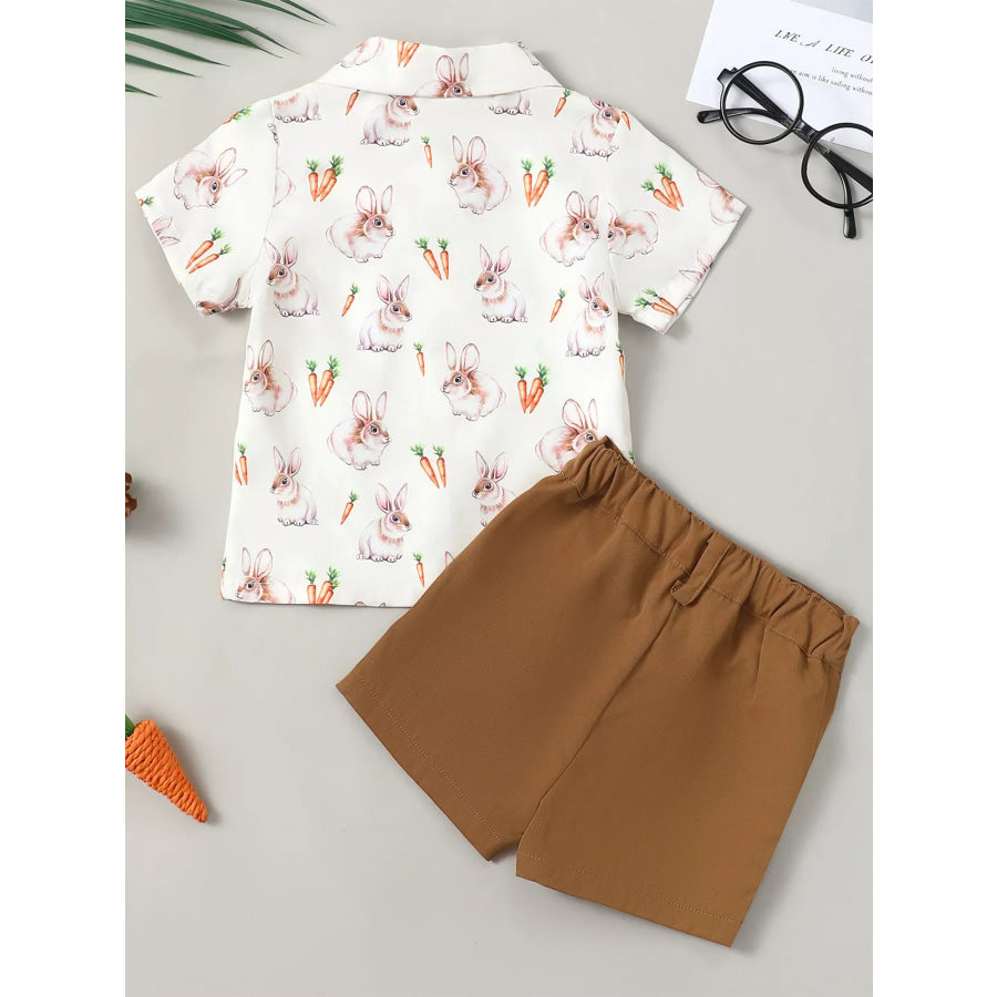 Children’s Bunny & Carrot Print Short Sleeve Shirt & Shorts Set Apparel and Accessories