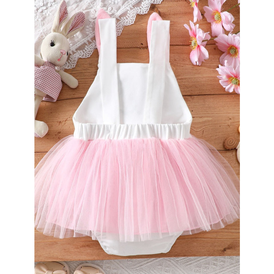 Children’s Bunny Embroidered Bow Decor Mesh One-Piece Apparel and Accessories