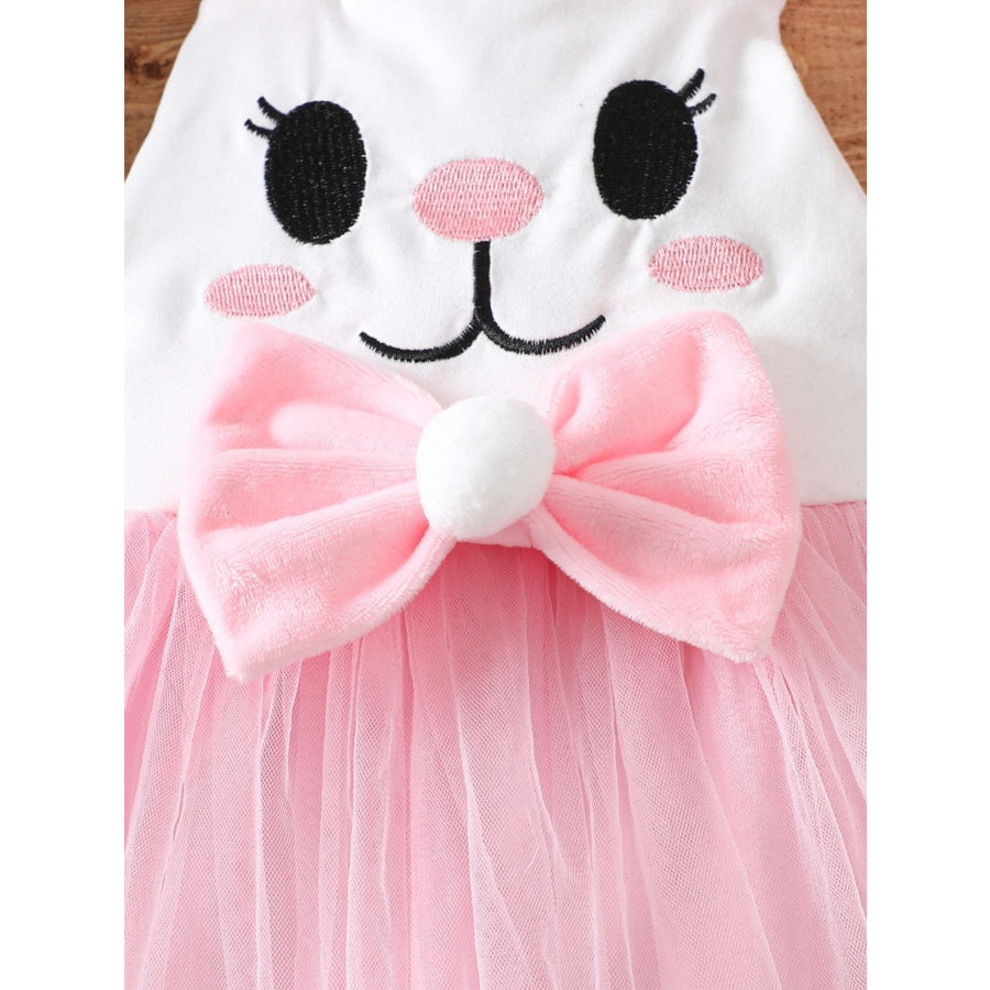 Children’s Bunny Embroidered Bow Decor Mesh One-Piece Apparel and Accessories