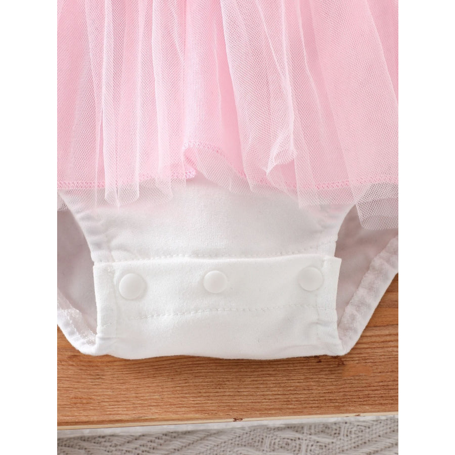 Children’s Bunny Embroidered Bow Decor Mesh One-Piece Apparel and Accessories