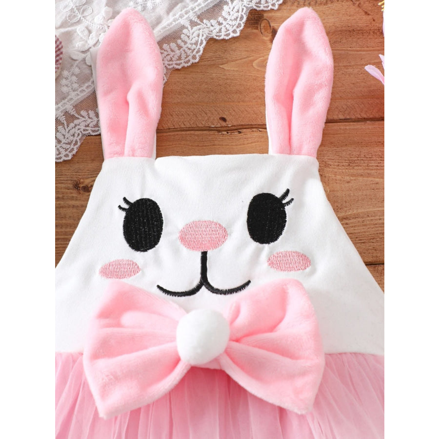Children’s Bunny Embroidered Bow Decor Mesh One-Piece Apparel and Accessories