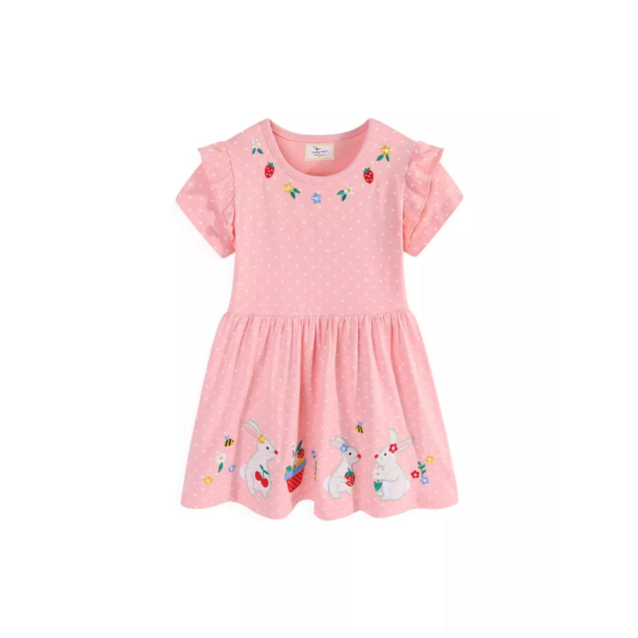Children’s Bunny Embroidered Polka Dot Dress Apparel and Accessories