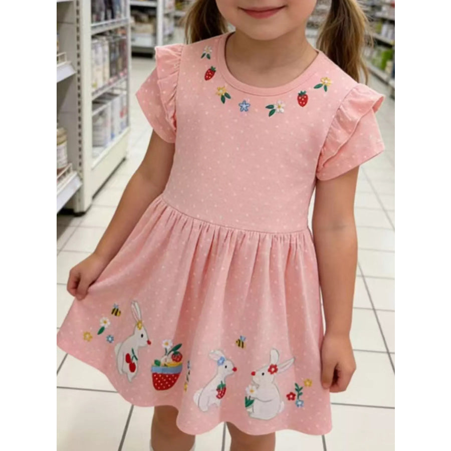 Children’s Bunny Embroidered Polka Dot Dress Blush Pink / 2T Apparel and Accessories
