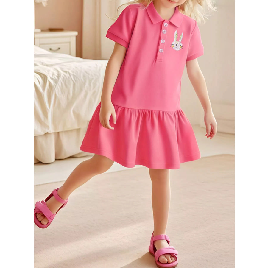 Children’s Bunny Embroidered Polo Dress Strawberry / 2Y Apparel and Accessories