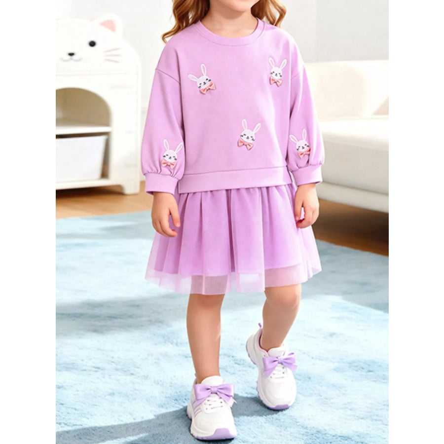 Children’s Bunny Embroidered Sweatshirt Tulle Dress Apparel and Accessories