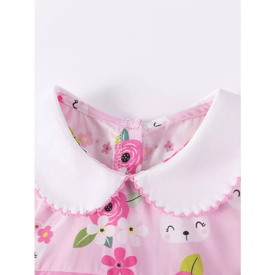 Children’s Bunny & Floral Print Peter Pan Collar Dress Apparel and Accessories