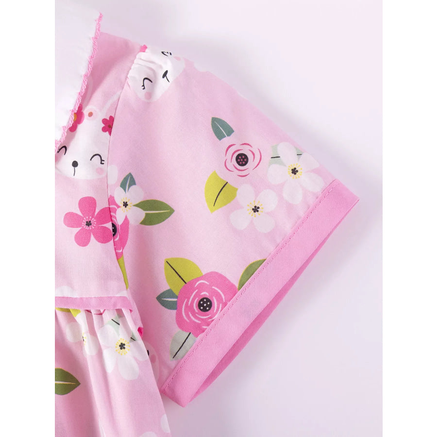 Children’s Bunny & Floral Print Peter Pan Collar Dress Apparel and Accessories